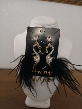 Black Flamingo Bling Earrings